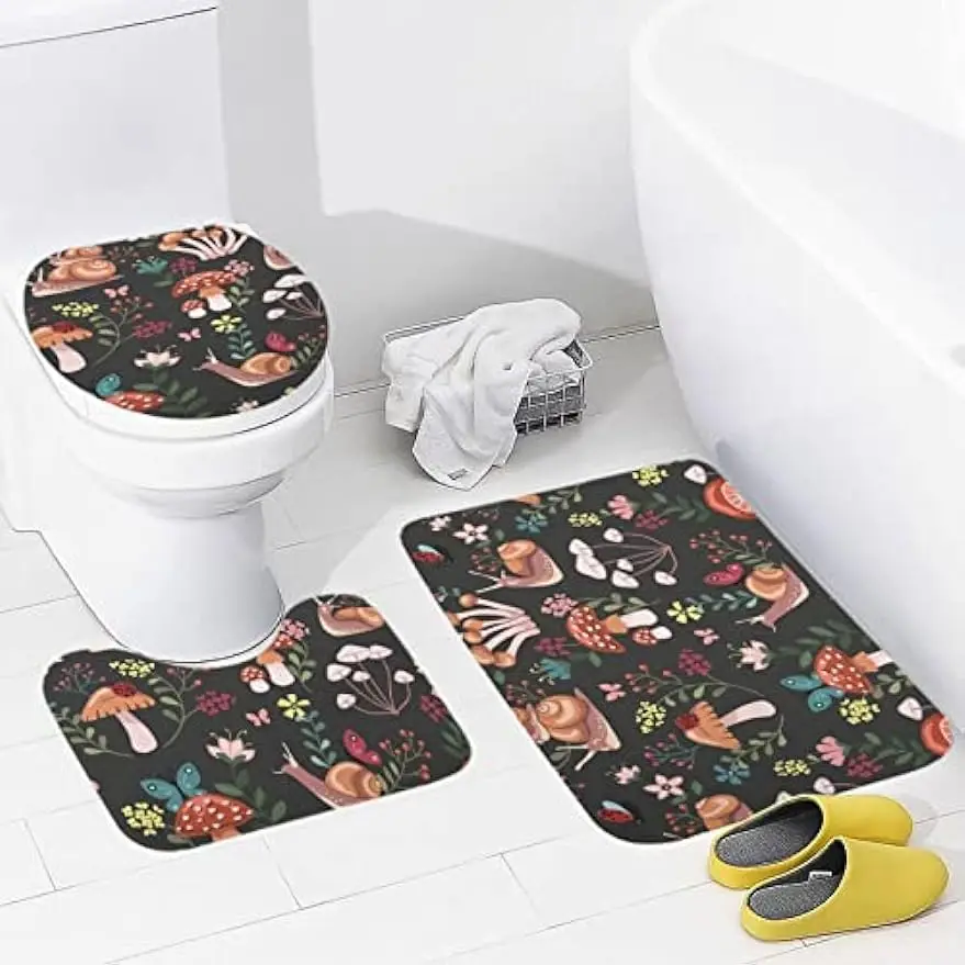 Mushroom Bath Mat Set, Bathroom Rugs for 3 Pieces, Toilet Mats, Soft Comfortable, Water Absorption, Non-Slip, Easier to Dry