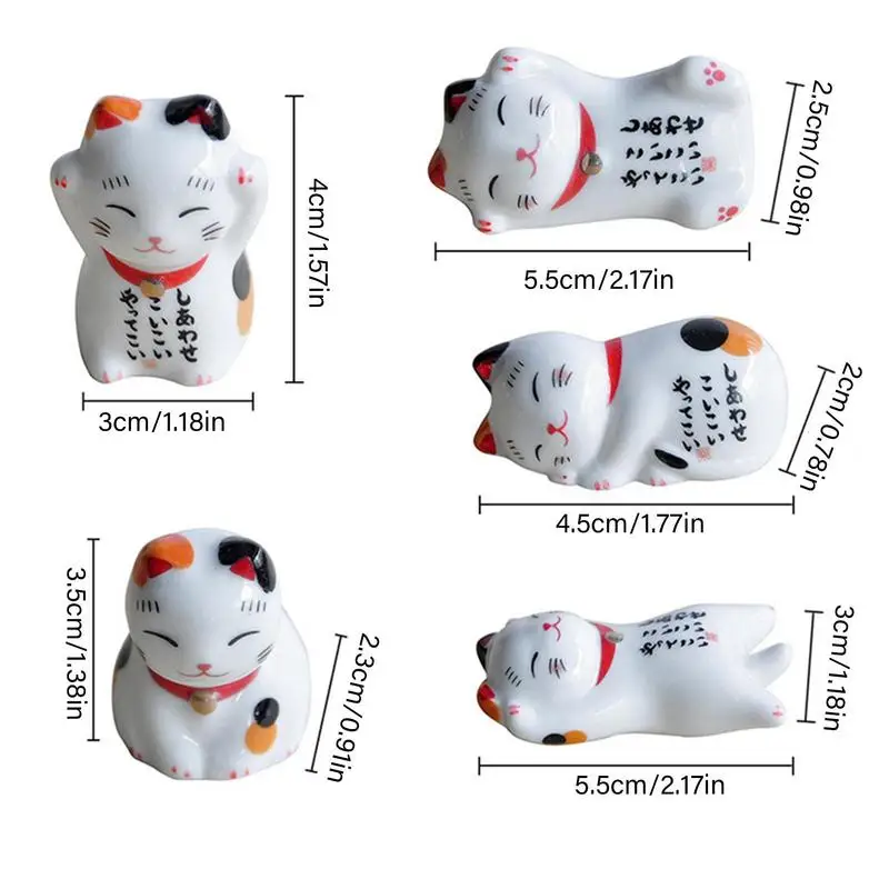 Chopstick Holder Japanese Style Ceramic Lucky Cat Chopsticks Rest Set 5Pc Chopsticks Holder Rack for Dinner Fork Spoon Tableware