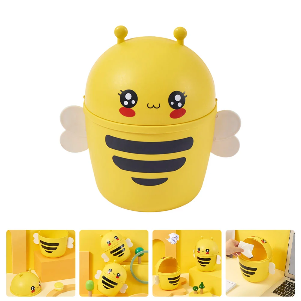 

Topbathy Plastic Mini Wastebasket Trash Can Cartoon Bee Desktop Trash Can Swing Lid Home Office Kitchen Vanity Tabletop Bedroom