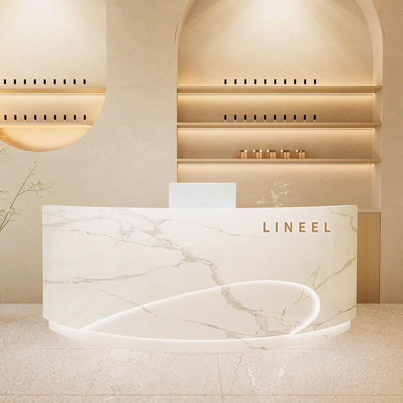 Description Picture 4 of itemStorage Luxury Reception Desk Modern Storage Workbench Desktop Reception Desk Cashiers Scrivania Per Cameretta Salon Furniture