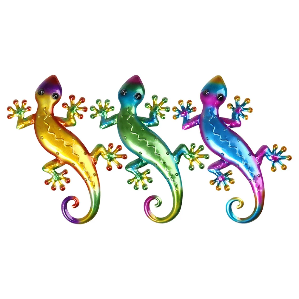 

3 Pcs Gecko Statues Decor Lizards Home Wall Ornaments Metal Decorations Outdoor