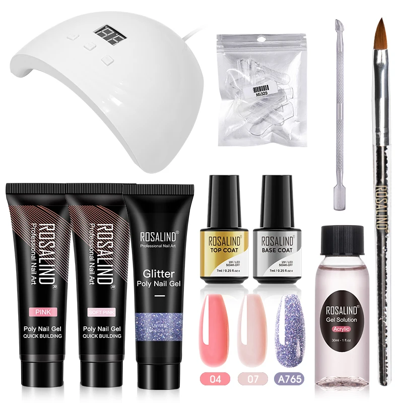 Rosalind 15Ml Poly Nail Gel Kit Quik Extension Gel Con 36W Nail Lamp Smalto Per Unghie Set Semi Permanente Top Base Coat Strumenti Per Unghie