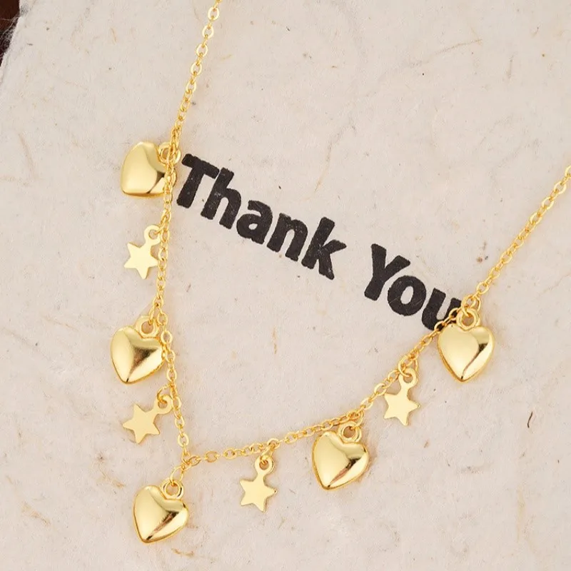 New Fashion Gold Color Love Heart and Star Pendant Necklace for Women 2025 New Trend Choker Clavicle Chain Jewelry Gifts