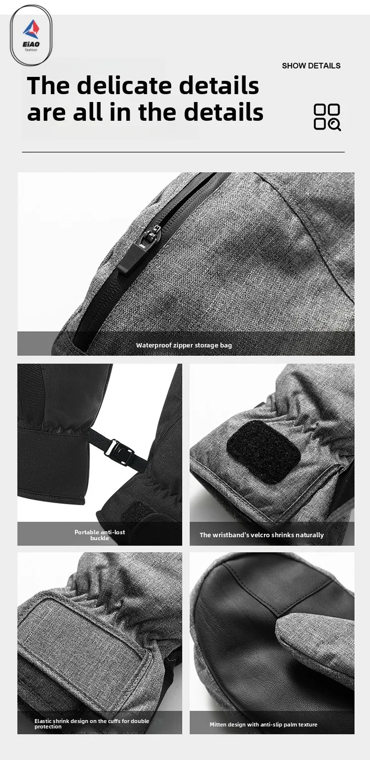 COMXZ Trend Winter Touchscreen Ski Gloves Waterproof Warm with Storage Zipper Unisex Outdoor Sports Minimalist Versatile