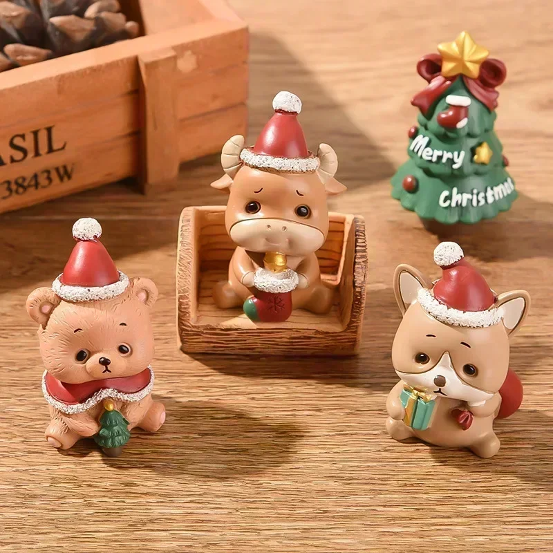 Christmas Series Craft Resin Animal Party Creative Mini Christma Tree Old Girl Kids Cute Gift Home Decoration Supplies