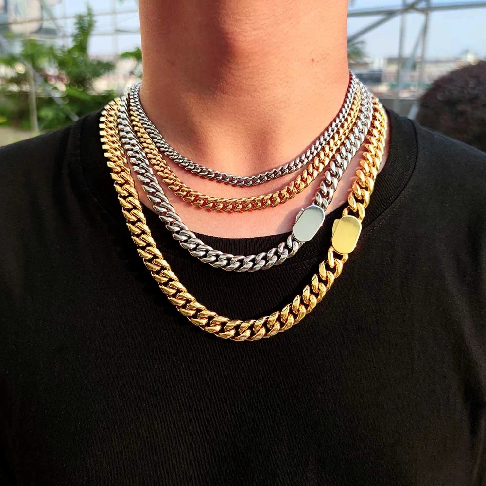 8/10/12mm Punk 18K Gold Color Curb Cuban Chain Necklace Men