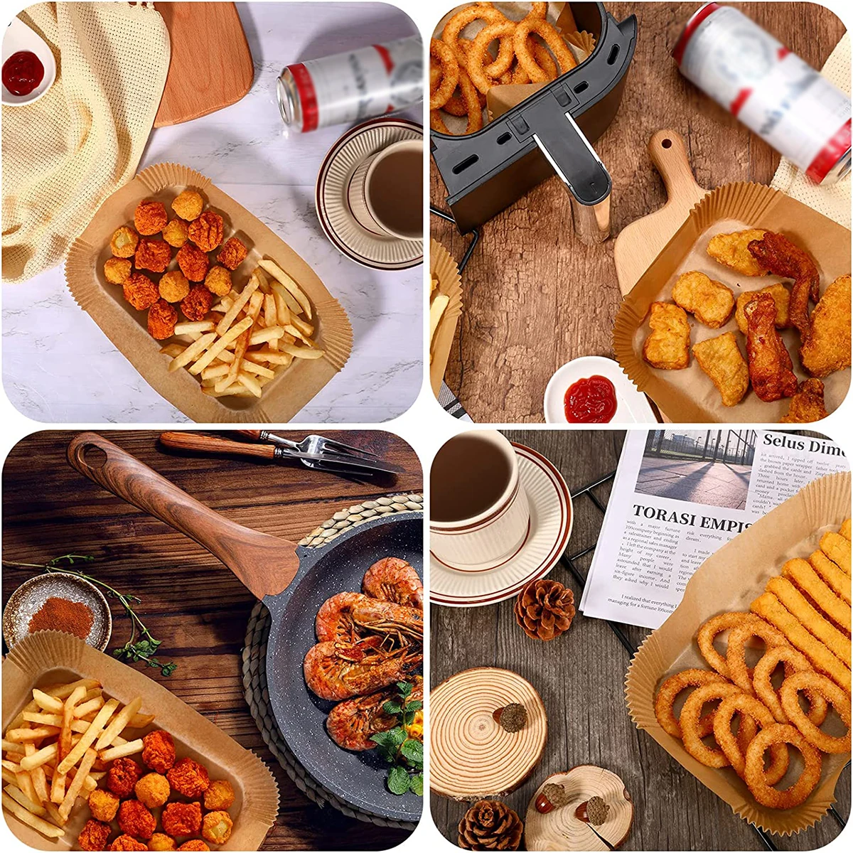 100 Pcs Air Fryer Paper Air Fryer Paper Air Fryer Liners Disposable Air Fryer Liners Non-stick Square Parchment Heat-resistant Roasting Pad Baking Liner Compatible with Ninja Dual Air Fryer