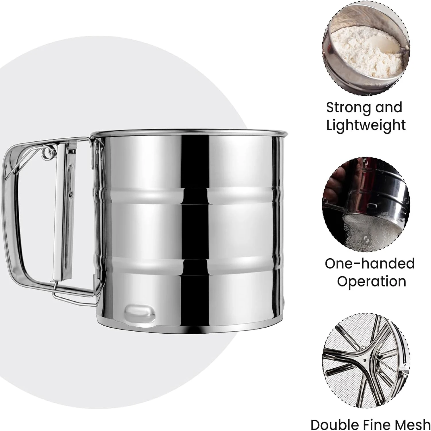 Stainless Steel Flour Sifter Semi-automatic Hand Flour Sieve Shakers Cup Baking Coffee Powder Sugar Powder Sieve Kitchen Tools