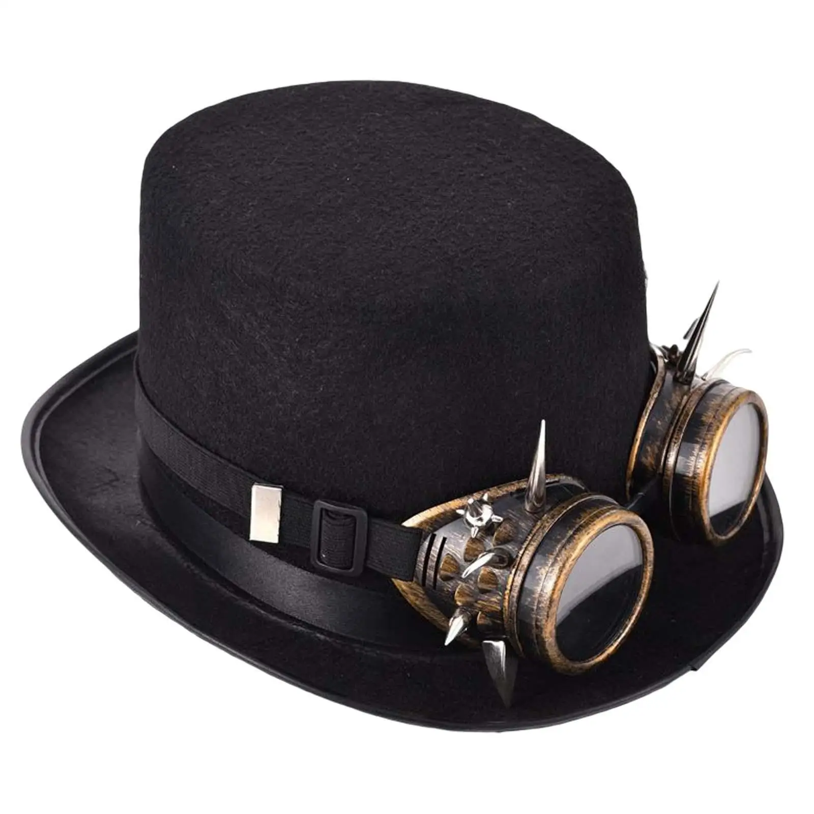 Black Gold Gothic Top Hat Halloween Gear Costume Steampunk Goggles