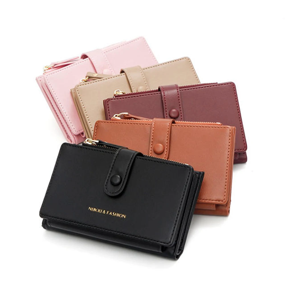 Large Capacity Leather Men Women Cute Short Wallet Luxury Solid Zipper Coin Purse Bank Credit Card Holder Slim Small Money Bag