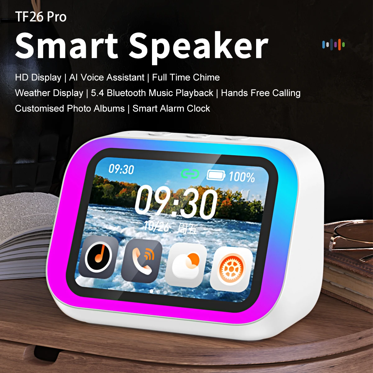 Bluetooth Speaker Smart Bluetooth Speaker Intelligent Large-Screen Weather Temperature Display Table Speaker Clock Bedroom Decor Voice Assistant