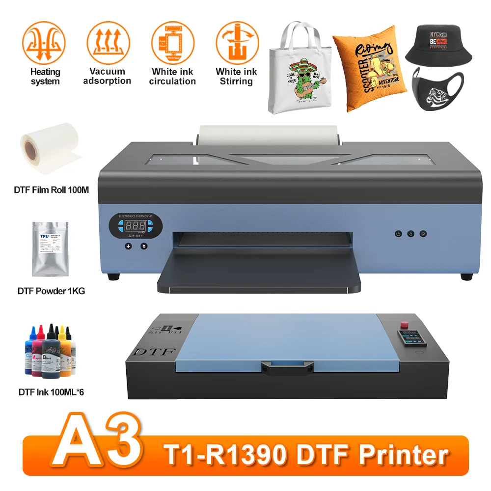 

A3 DTF Priner R1390 DTF Impresora Direct to Film DTF Transfer Printer For Clothes DTF T-shirt Printing Machine with Roll Feeder