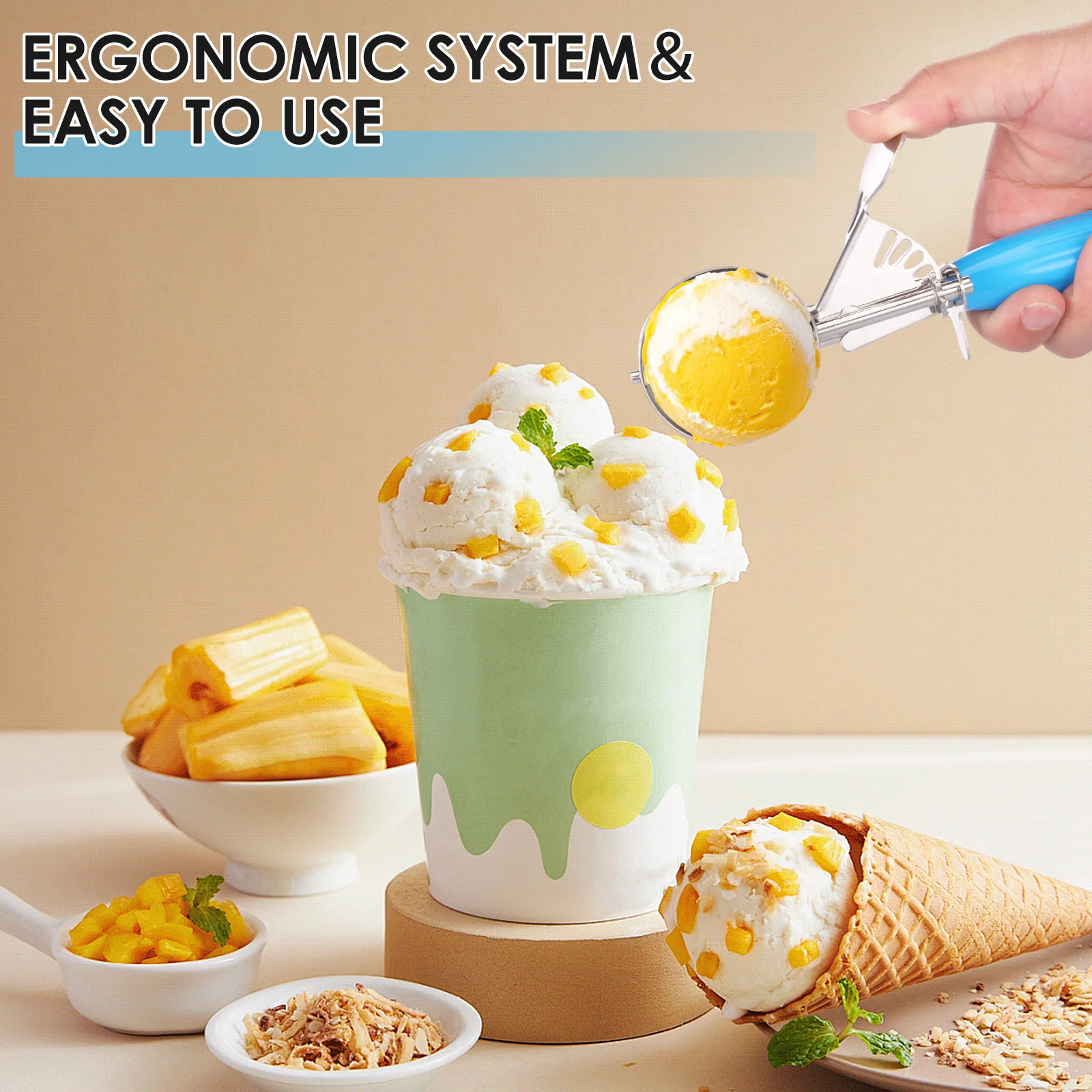 Ice Cream Spoonper Digging Spoon Kitchen Ice Cream Cookie Cupcake Muffin Meatbal Fruit Scoop Household Kitchen Supplies Gadget