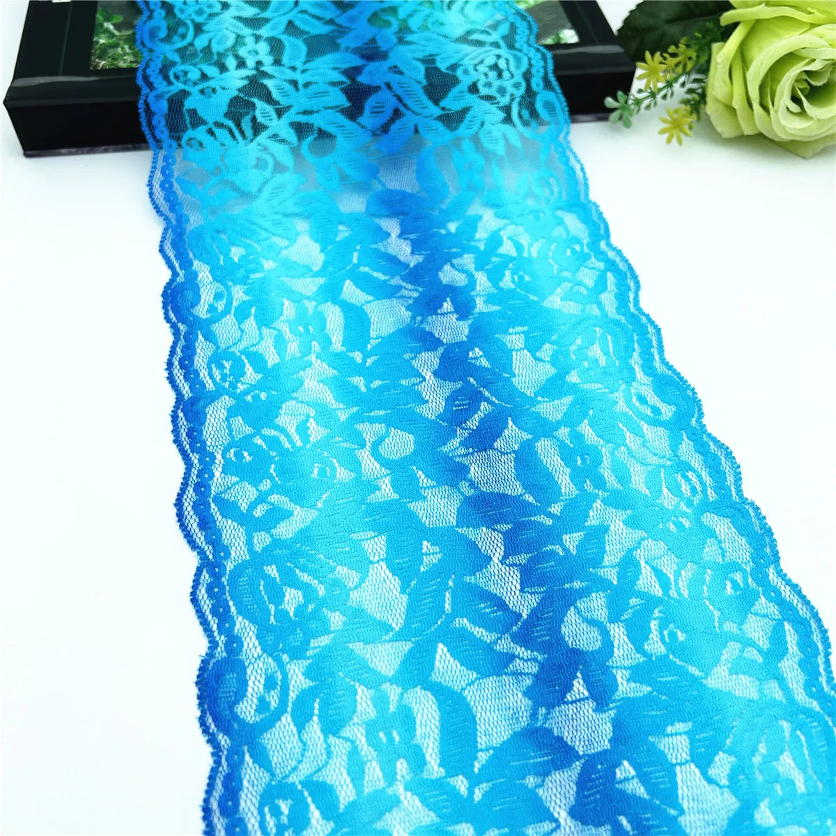 3y/lot Width 16cm Light Blue Elastic Stretch Lace Trim 1