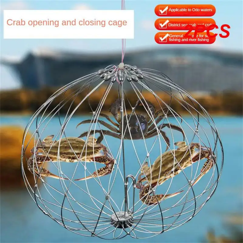 2pcs-round-thick-crab-cage-tough-and-strong-stainless-steel-crab-pot-crab-crab-cage-fishing-supplies-crab-open-and-close-cage