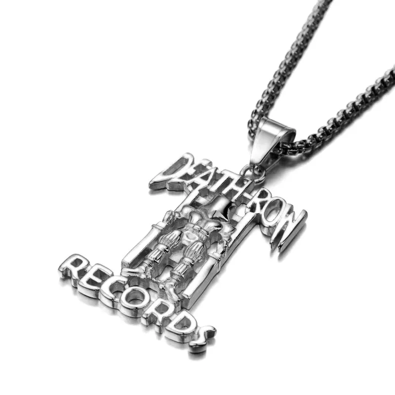 Hip Hop Nightclub TUPAC Chain DEATH ROW Records Necklace For Men New Rap Stainless Steel Pendant Jewelry 3