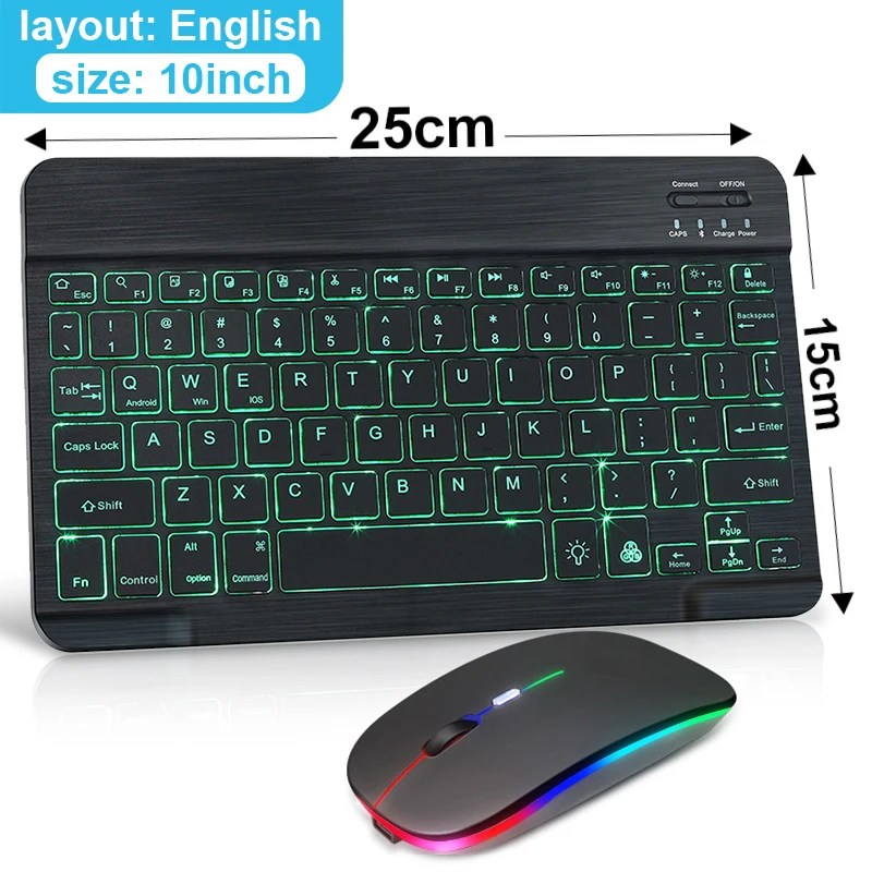 Comprar Teclado retroiluminado de 10 pulgadas para iPad, teclado y ratón  retroiluminado con Bluetooth para IOS, Android, Windows, teclado inalámbrico  y ratón XYZ