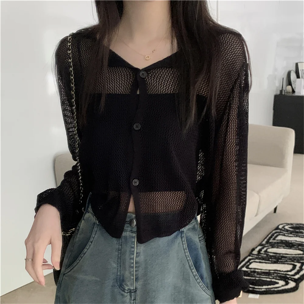 

PLAMTEE Summer Sunscreen Coats Thin Women Casual Full Sleeve OL 2023 Solid Chic Gentle Mujer Hollow Out Slim Knitted Cardigans