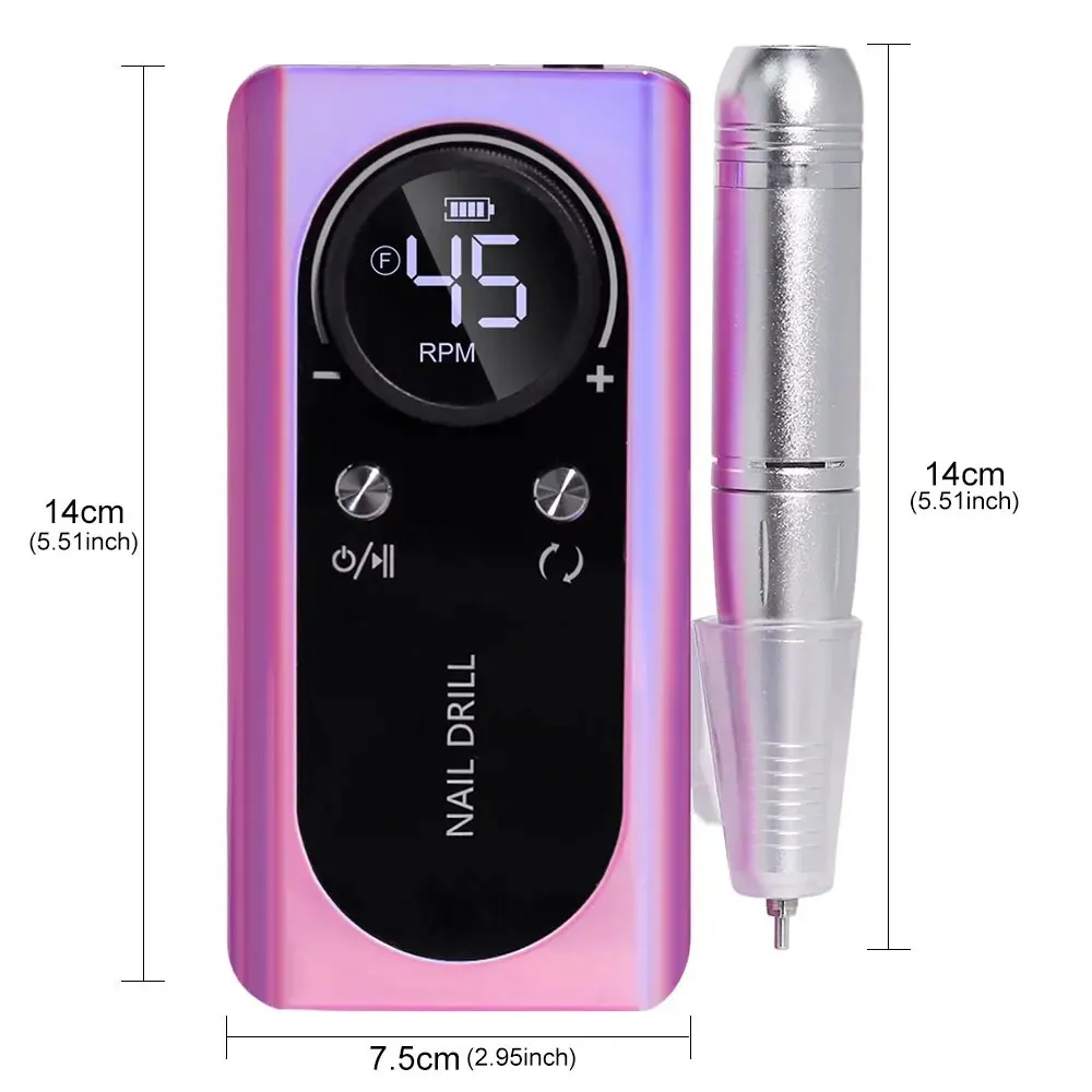 Professional 45000RPM Electric Portable Nail Drill Machine Rechargeable Low Noise Nail Sander File for Manicure Salon Tool 6