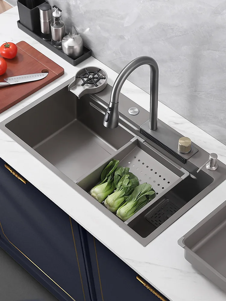 Kitchen Stainless Steel Sink Set Integrated Vegetable Basin Handmade Vegetable Sink Feiyu Single Tank Thickened Large New