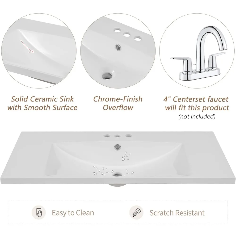 Description Picture 6 of itemBathroom Vanity with Sink, Bathroom Storage Cabinet with 3 Drawers, Wood Bathrooms Vanity Set, 36" Bathroom Vanity with Sink