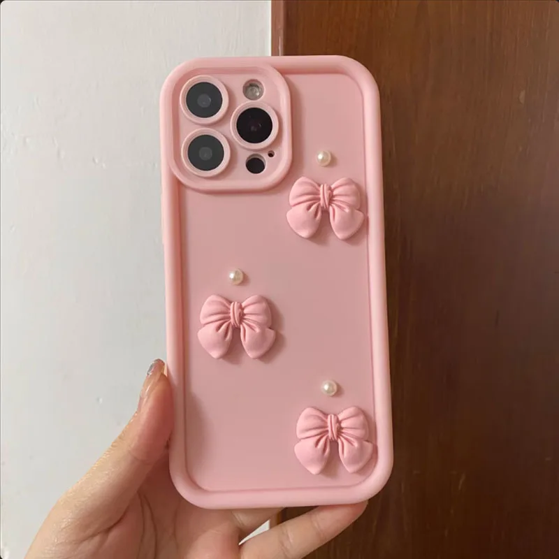 Chic 3D Pearl Bow Silhouette Phone Case