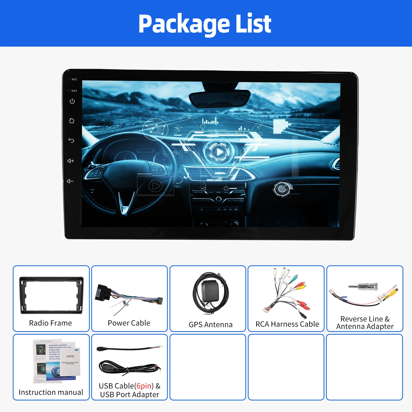 ESSGOO 9-Zoll Android 15 Autoradio für Ford FOCUS MK2 Transit MK7 C-Max S-Max Kuga Galaxy mit Carplay GPS BT Wifi RDS SWC – Detail 20