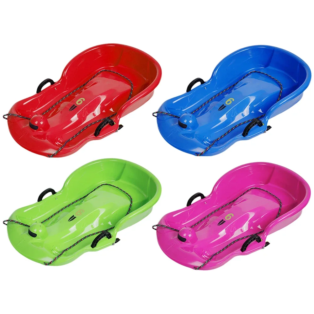 Plastic Snow Sled Toboggan Snow Sled 2Handles Kid Solid Snow Sled Grass Toboggan Snow Sled Sand Slider Luge for Winter Sport 2