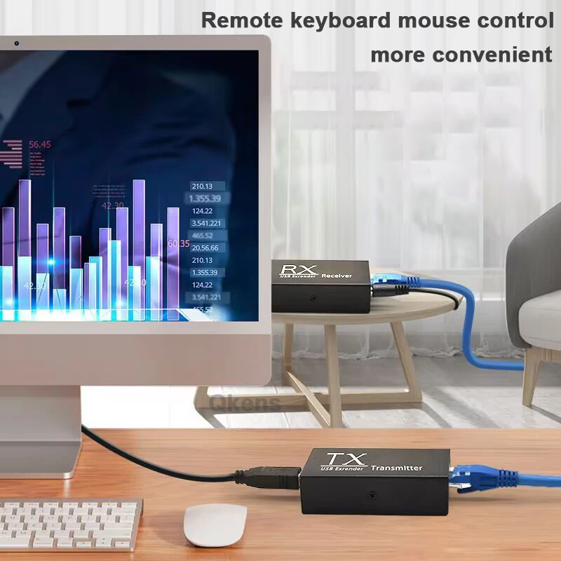 1 Pair 4 Port USB Extender 120M Over Rj45 CAT6 Cable USB Hub Adapter for Laptop PC Peripherals U Disk Mouse Keyboard Scanner