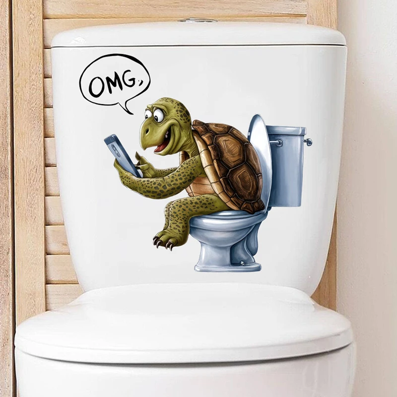 Anime Poster Cute Turtle Watch the Mobile Phone Toilet Stickers for Home Decoration Aesthetic Bathroom Self Adhesive Wallpaper