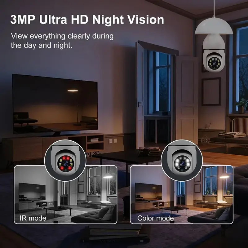 Bulb E27 Surveillance Camera Full Color Night Vision Automatic Human Tracking Zoom Indoor Security Monitor Wifi Miini IP Camera - Image 6