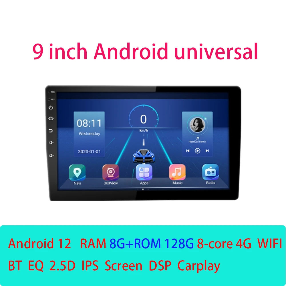 9 "Wireless Carplay Android 12 Autoradio Navigazione Gps Bt Universal Multimedia Video Stereo Screen Audio Head Unit