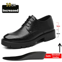 New Luxury Men's Brogues Leather Elevator Shoes Man Height Increase Insole 8cm/10cm Black Formal Business Wedding Work Men Shoes 1