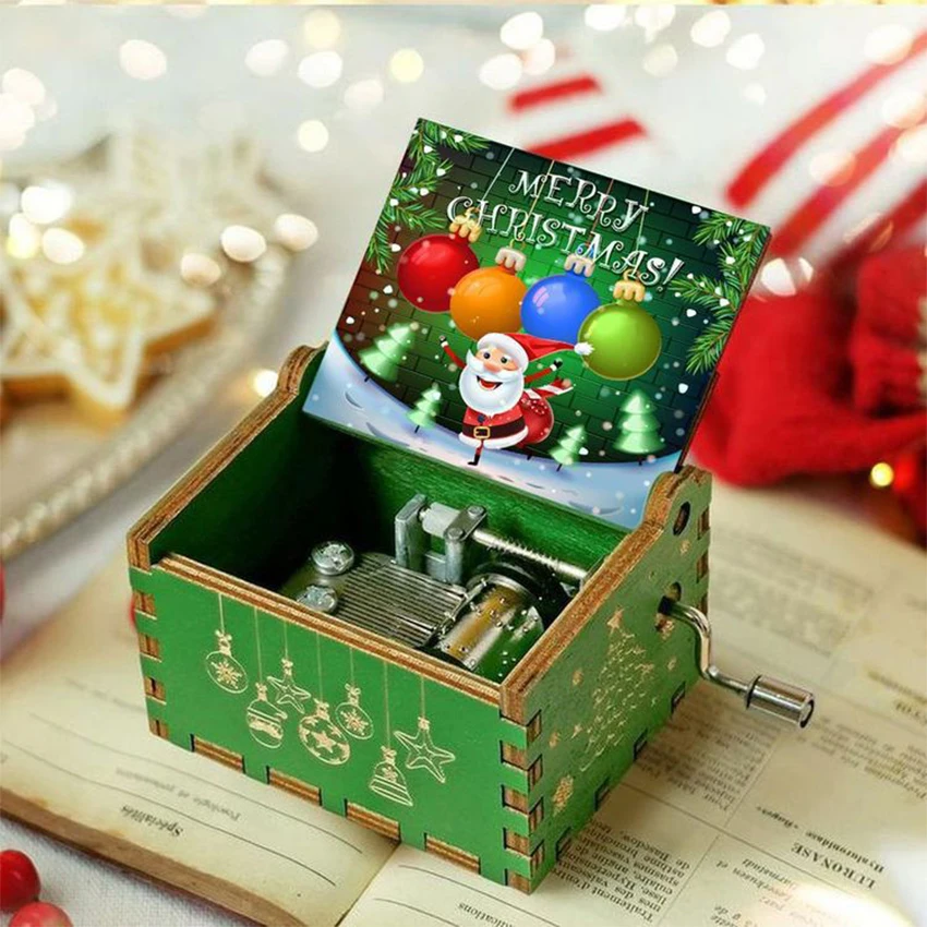 Music Box Wooden Hand Crank Anime Theme Halloween Merry Christmas Decoration Home Gift