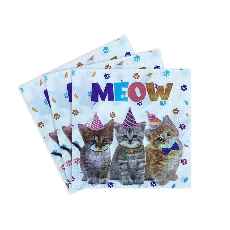 Paper Napkins 20pcs 33*33cm 2-Ply New Three Cats Printed Paper Napkins Pet Kids Theme Party Napkins Decorative Paper Placemats