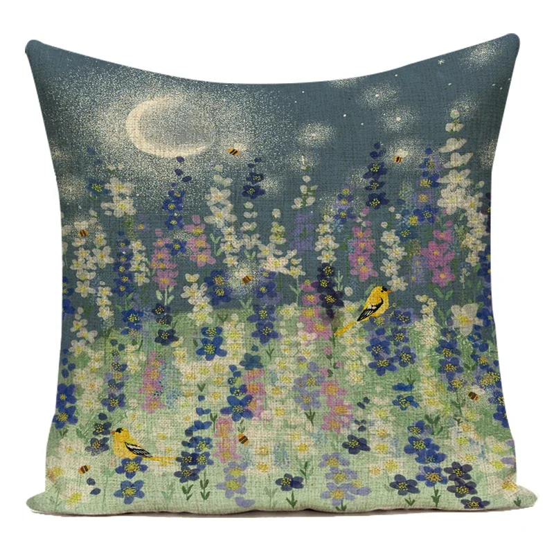 Vintage Floral Bird Decorative Throw Pillow Cover for Home and Garden Decor
