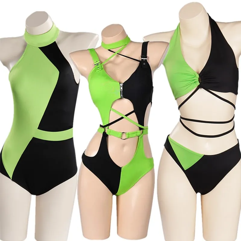 Купальник для косплея Shego, костюм бикини для взрослых, женский фантазийный летний пляжный комбинезон, одежда для купания, костюм для хэллоуина, карнавала, детской одежды