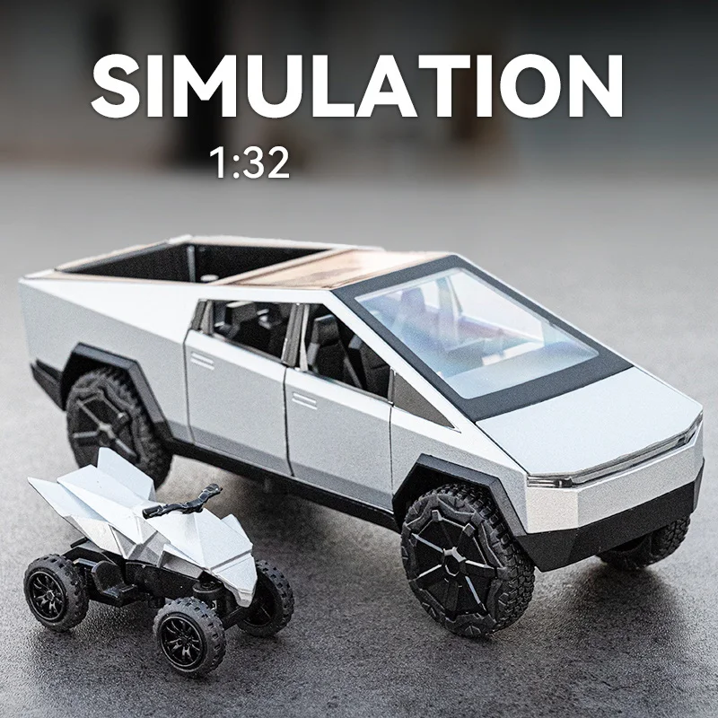 Cybertruck بيك اب مقطورة RV ألعاب مصنوعة من خليط معدني نموذج سيارة دييكاست على الطرق الوعرة مركبة هدية للبنين أطفال جمع شاحنة الحلي