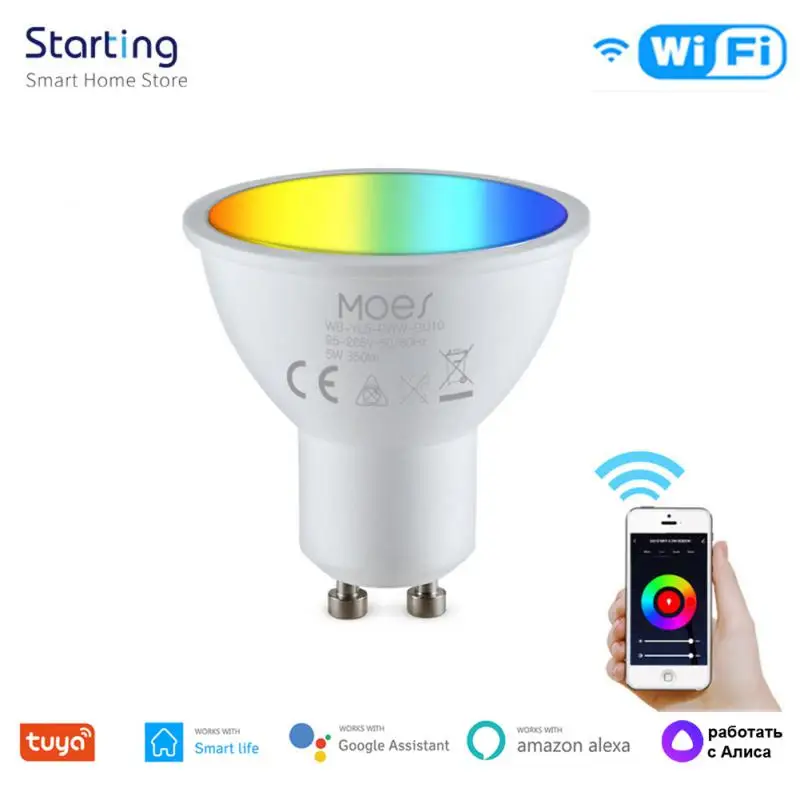 

WiFi Tuya Smart LED Light GU10 Bulbs RGBW C+W White 5W Dimmable Lamps Smart Life Remote Control Works With Alice Alexa Google