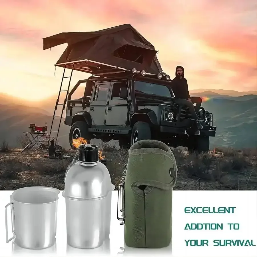 Cantil Militar Portátil com Copo, Fogareiro e Bolsa – Kit Completo para Sobrevivência e Aventuras Outdoor - Imagem 3