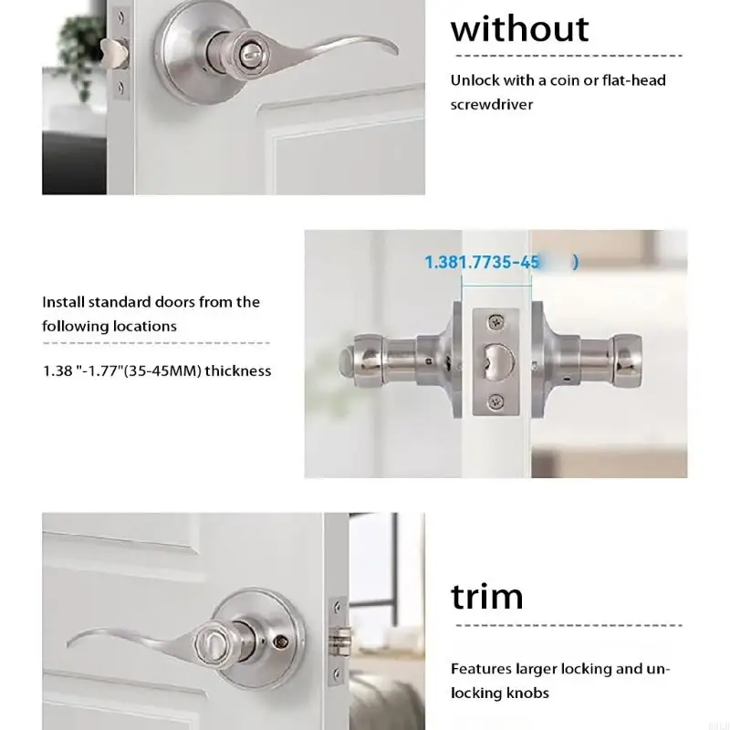B0KB Door Handle Set with Keyed Entry Function Reversible Door Levers Lock for Home