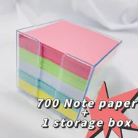 Set, 700 Sheets Note Paper & 1pc Storage Box, Desktop Rectangular Acrylic Transparent, Student Dorm Stationery Sundries Storage 1