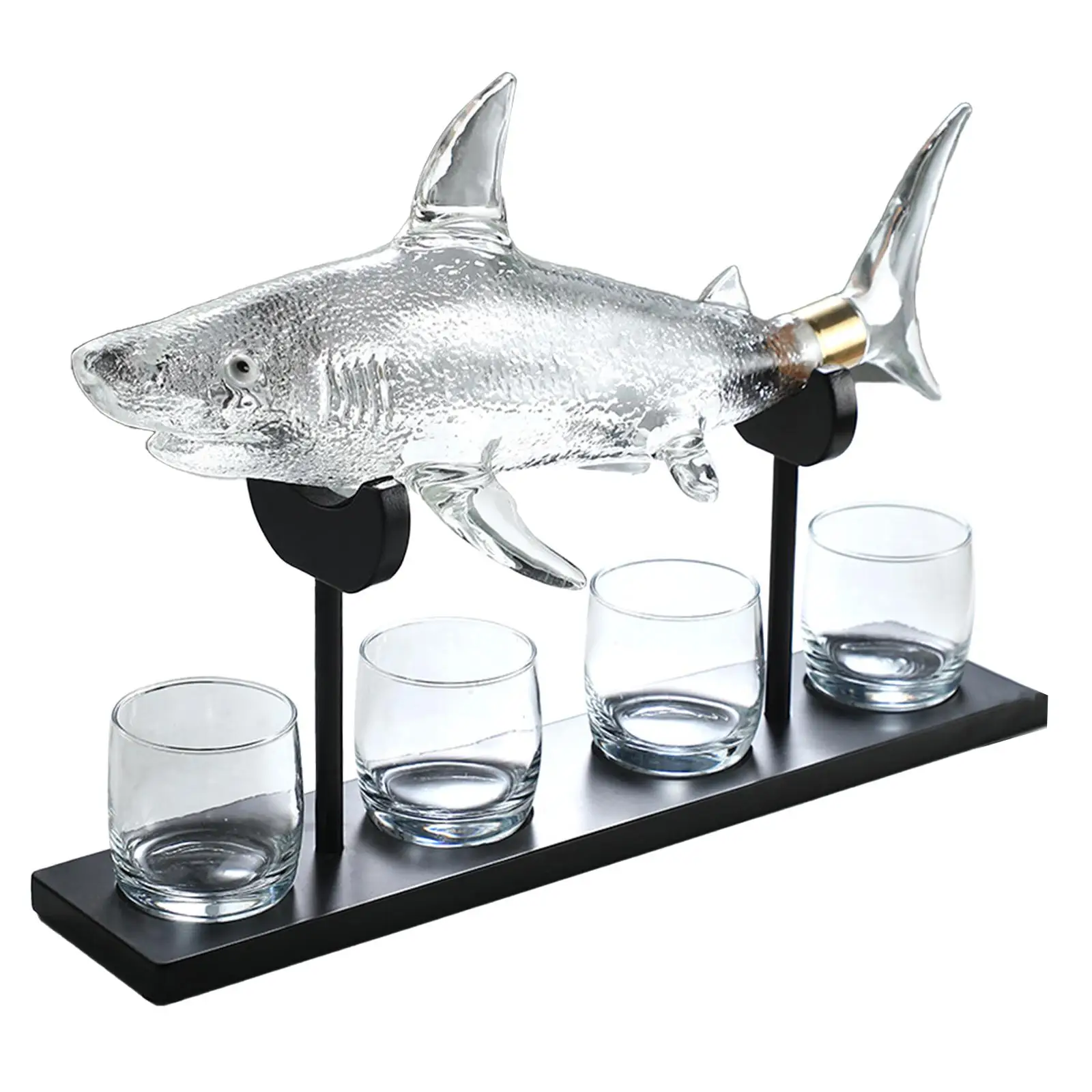 

Wine Decanter Shark Shaped Clear Hand Blown for Restaurants Wine Carafe for Bar with 4 Cups Gifts Wine Set with Stand Luxury