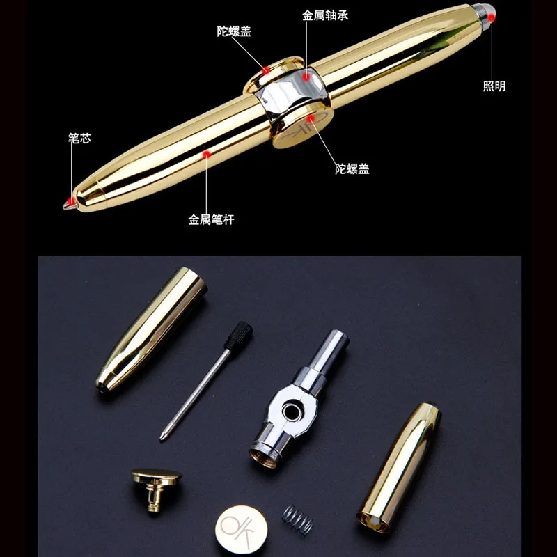 Led Spinning Pen Fidget Anxiety Decompression Gyro Metal Ballpoint Pen Office School Supplies Writing Pens Toys For Kids Adults