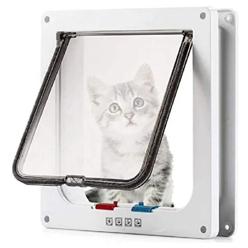 Pet Door Plastic Pet Door Pet Gate Large Dog Cat Door Screen Lockable Puppy Safety Magnetic Flap with 4 Way Security Lock ABS Plastic Free Entrya And Exit For Pets