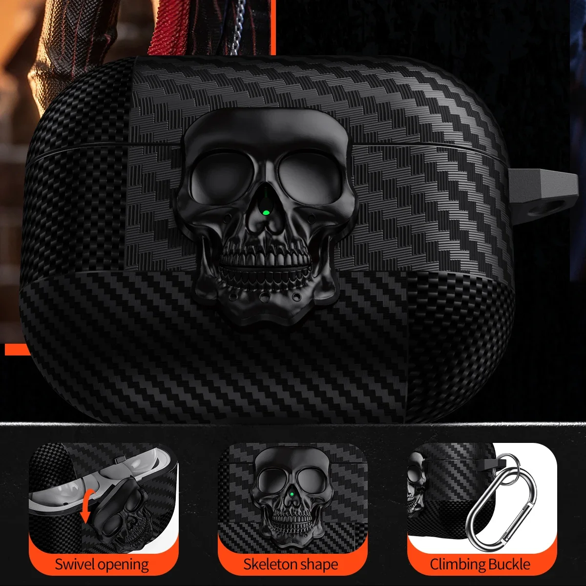 Halloween Skull Secure Lock Clip Case with Carabiner