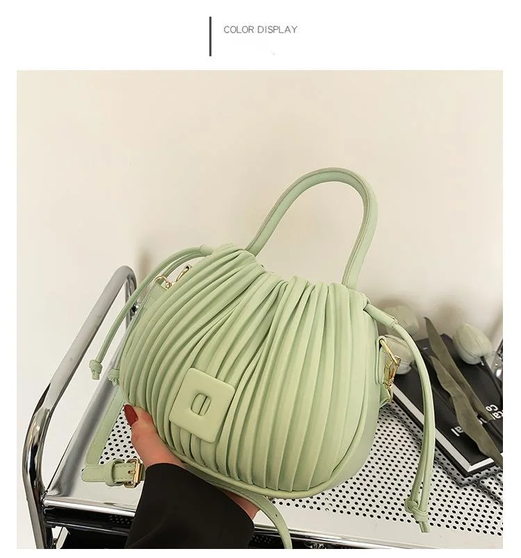 Borsa a secchiello plissettata da donna borsa a tracolla versatile_voghion.com