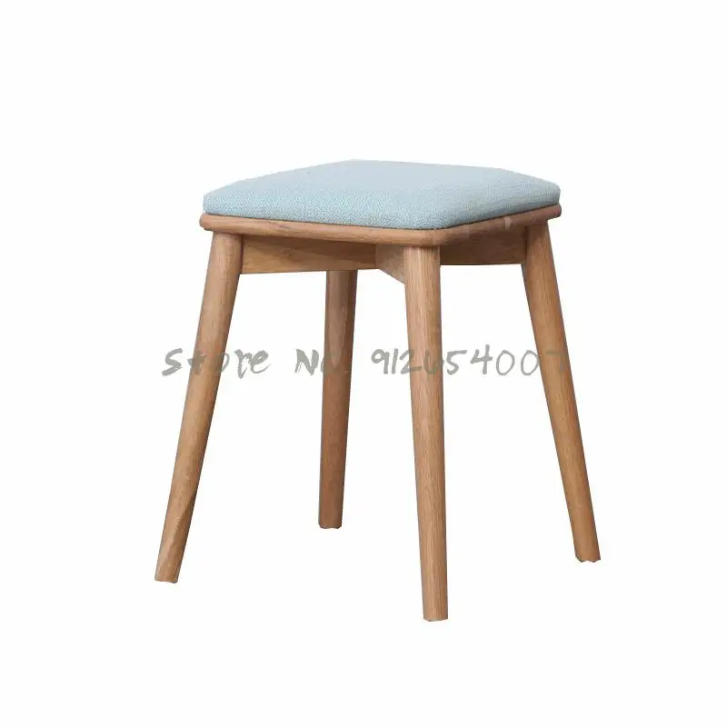 Nordic Solid Wood Makeup Stool Leather Art Japanese Simple Creative Dining Stool Dressing Stool