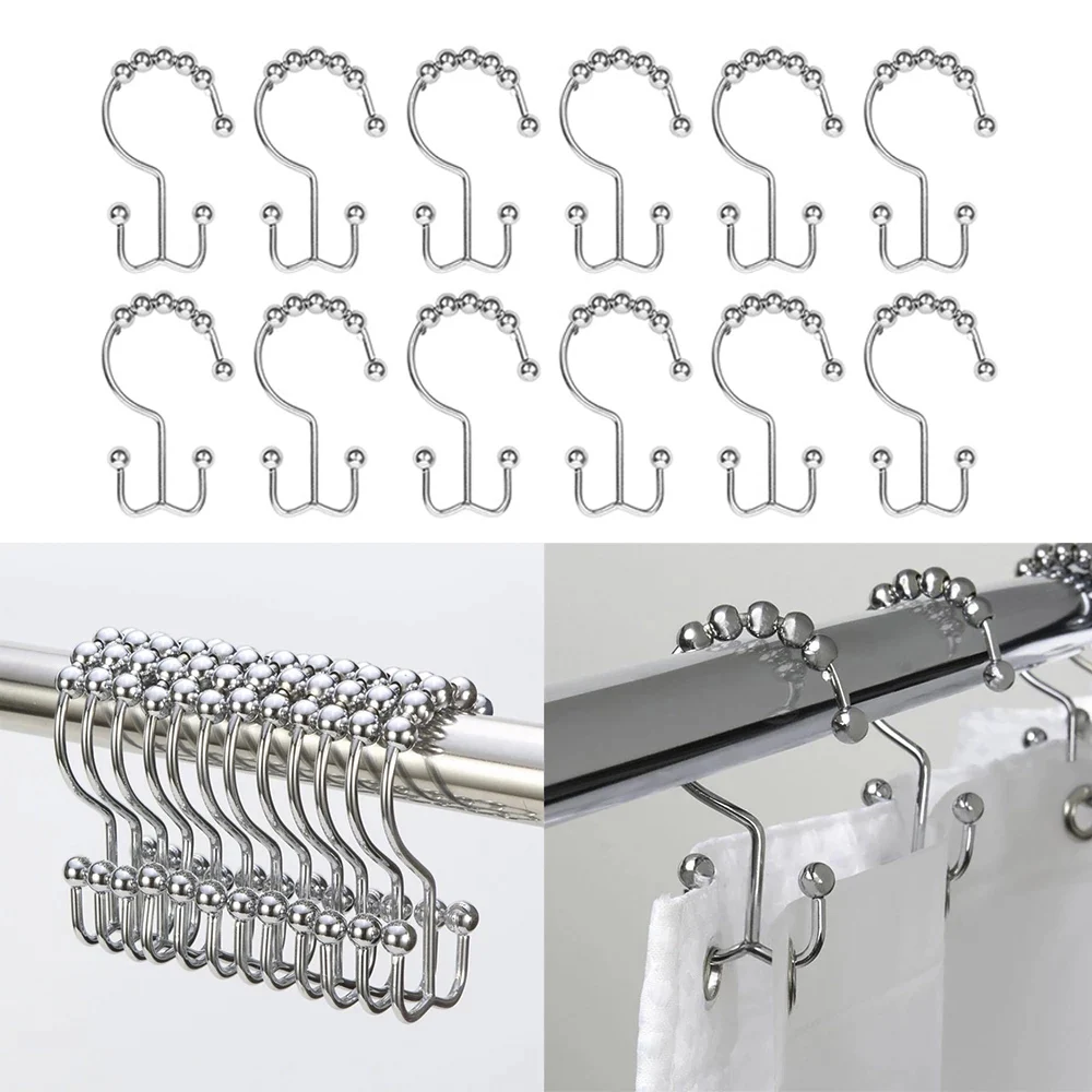 Bathroom Shower Rustproof Curtain Rings Stainless Steel Curtain Hooks Roller Glide Hook Ring for Bathroom Shower Rods Curtain