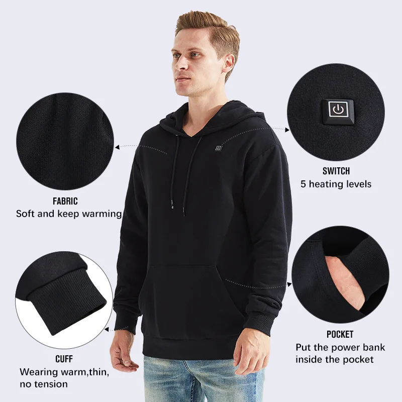 2022 Outdoor Electric USB Heating Sweaters Hoodies Men Winter Warm Heated Clothes Charging Heat Jacket Sportswear 3